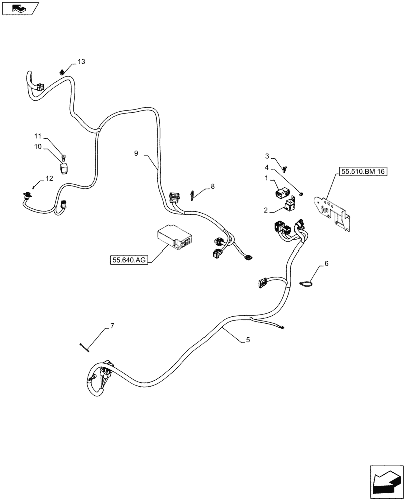 Схема запчастей Case IH FARMALL 105U - (55.640.AB) - VAR - 743722 - WIRE HARNESS, ISOBUS SOCKET (55) - ELECTRICAL SYSTEMS