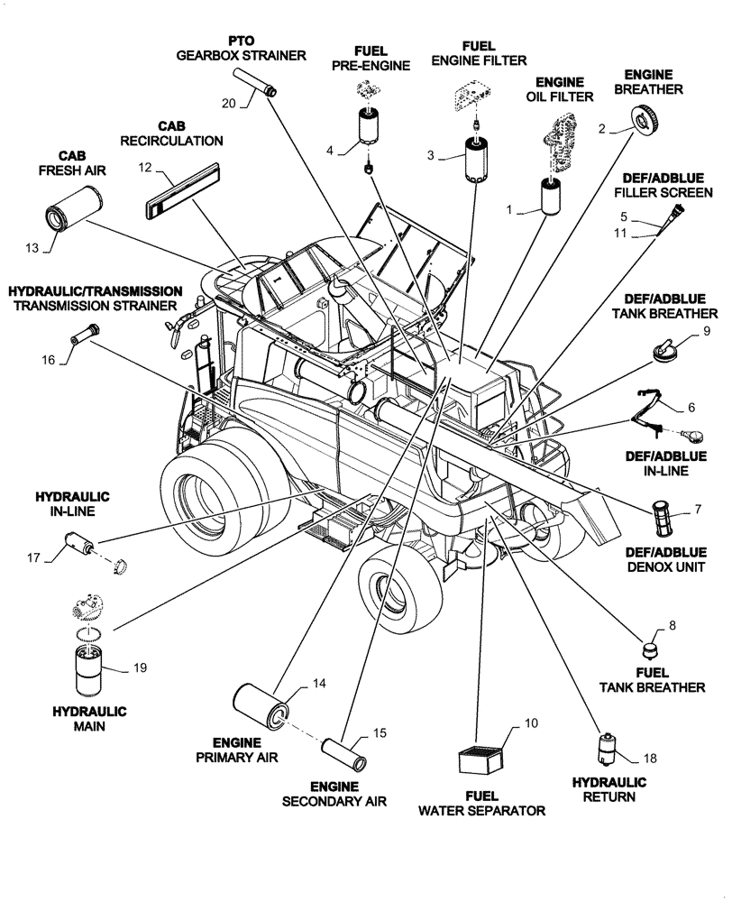 Схема запчастей Case IH 6140 - (05.100.03[01]) - FILTERS, TIER 4B (05) - SERVICE & MAINTENANCE