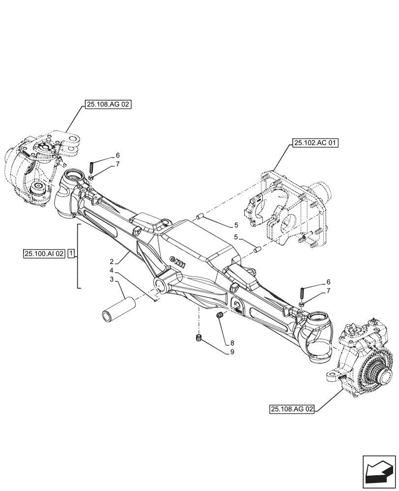 Схема запчастей Case IH FARMALL 125A - (25.100.AD) - FRONT AXLE, HOUSING, 4WD, HEAVY DUTY (25) - FRONT AXLE SYSTEM