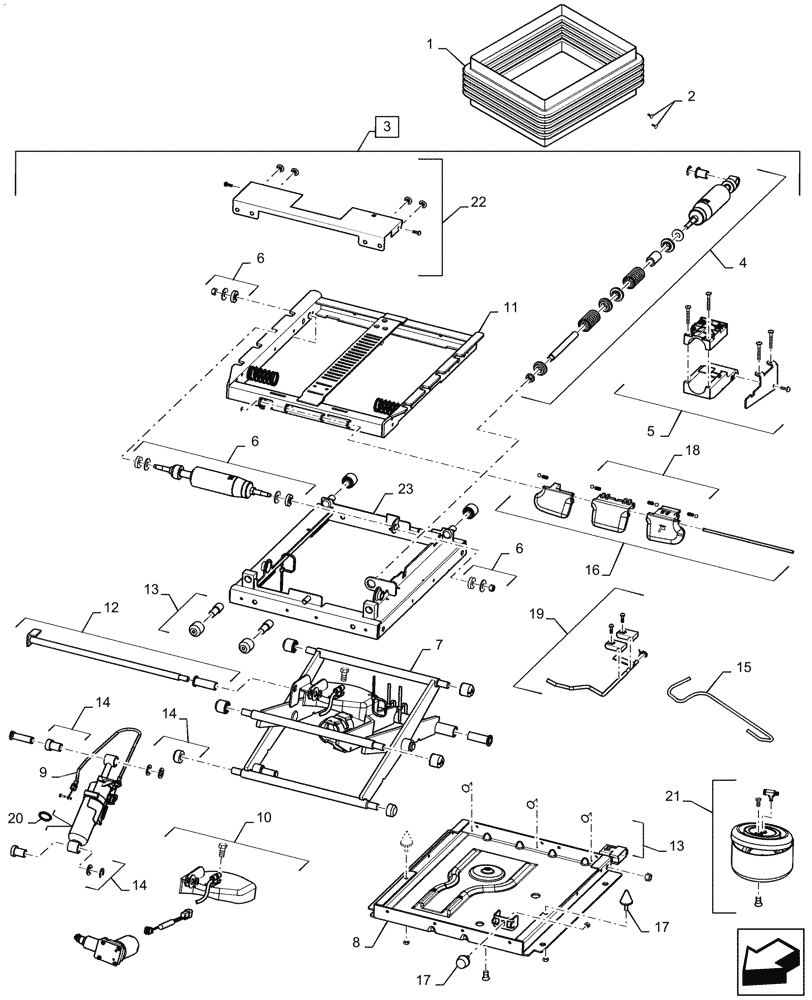 Схема запчастей Case IH PATRIOT 2250 - (90.124.AE[02]) - SEAT SUSPENSION ASSY (90) - PLATFORM, CAB, BODYWORK AND DECALS