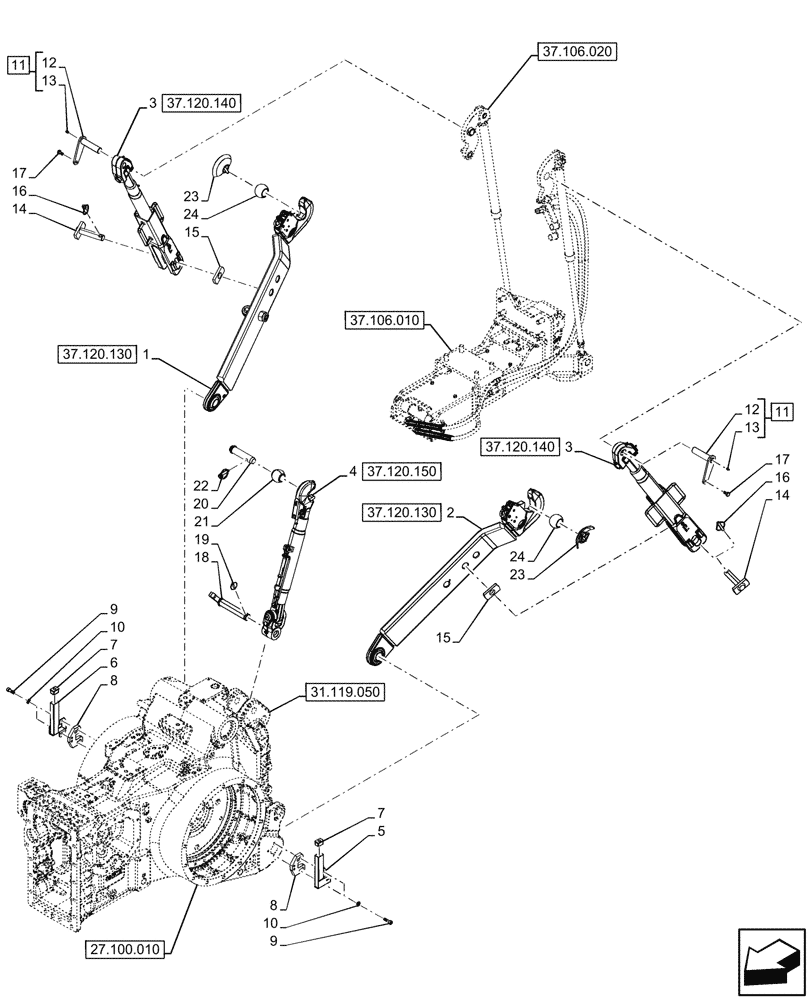 Схема запчастей Case IH OPTUM 300 CVT - (37.120.010) - VAR - 758760 - REAR, 3 POINT HITCH, CAT 3 (37) - HITCHES, DRAWBARS & IMPLEMENT COUPLINGS