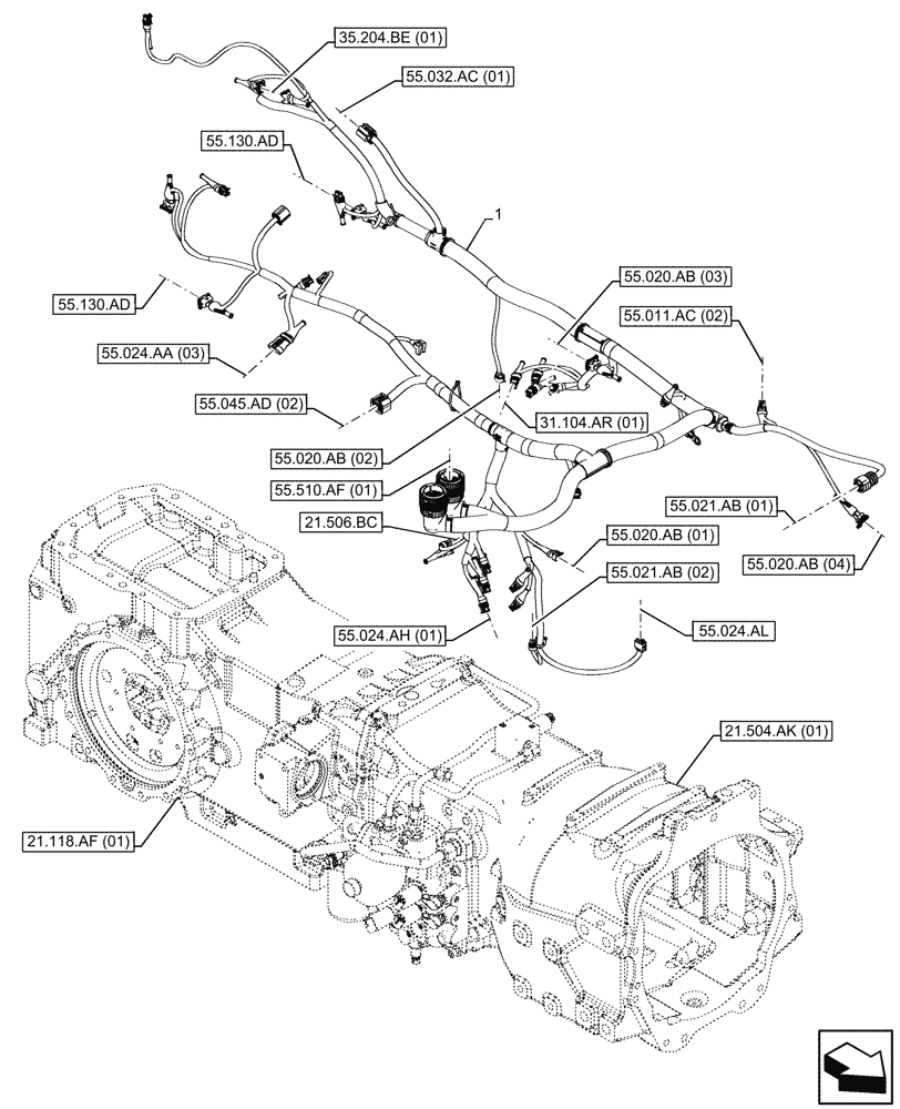 Схема запчастей Case IH MAXXUM 115 - (55.024.AA[05]) - VAR - 392999 - TRANSMISSION, HARNESS (55) - ELECTRICAL SYSTEMS