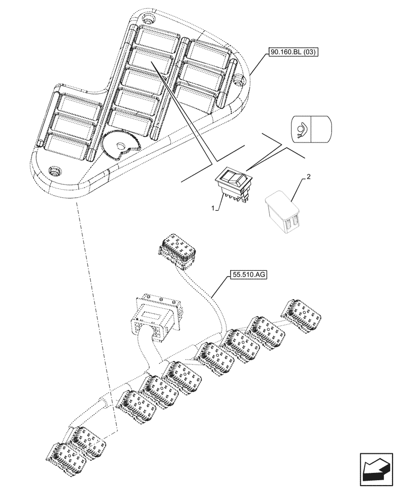 Схема запчастей Case IH MAXXUM 150 - (55.513.AE) - VAR - 758414, 758416, 759379 - CREEPER SWITCH (55) - ELECTRICAL SYSTEMS