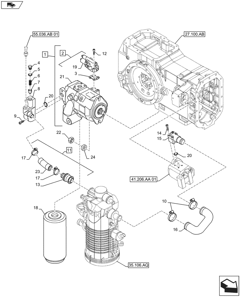 Схема запчастей Case IH MAXXUM 140 - (35.106.AD) - VAR - 331145, 331146 + STD - HYDRAULIC PUMP 113 L/MIN CCLS - PUMP AND FILTER (35) - HYDRAULIC SYSTEMS