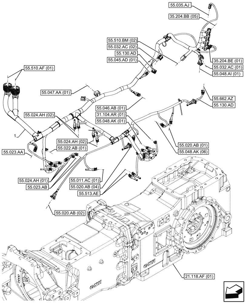 Схема запчастей Case IH MAXXUM 135 - (55.024.AA[05]) - VAR - 392999 - TRANSMISSION, HARNESS (55) - ELECTRICAL SYSTEMS