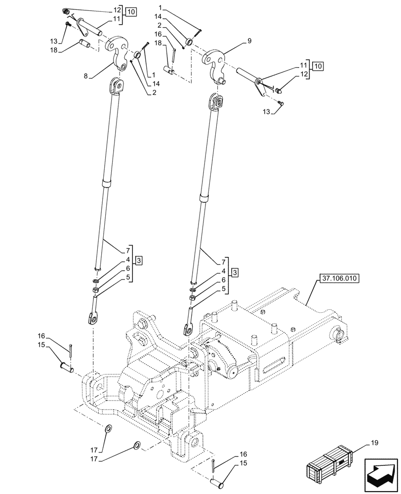 Схема запчастей Case IH OPTUM 300 CVT - (37.106.020) - VAR - 758113 - AUTOMATIC PICK-UP HITCH, ROD (37) - HITCHES, DRAWBARS & IMPLEMENT COUPLINGS