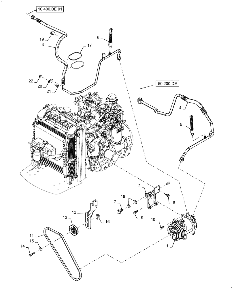 Схема запчастей Case IH FARMALL 45C - (50.200.AA) - A/C COMPRESSOR, A/C HOSE (50) - CAB CLIMATE CONTROL