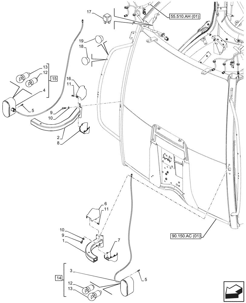 Схема запчастей Case IH MAXXUM 115 - (55.404.BB[02]) - VAR - 743726 - CAB, FRONT, INDICATOR LIGHT, EU (55) - ELECTRICAL SYSTEMS