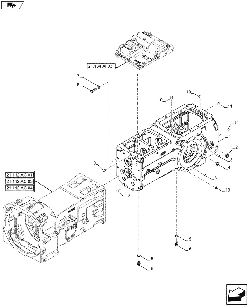 Схема запчастей Case IH FARMALL 115U - (21.120.AB[01]) - STD + VAR - 332279, 332299, 390181, 743911 - TRANSMISSION HOUSING, REAR - END YR 05-SEP-2013 (21) - TRANSMISSION