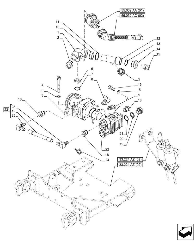 Схема запчастей Case IH PUMA 200 CVT - (33.224.AZ[03]) - VAR - 337481, 337482, 337484, 337487, 337488, 337491, 758038, 758039 - TRAILER BRAKE VALVE (33) - BRAKES & CONTROLS