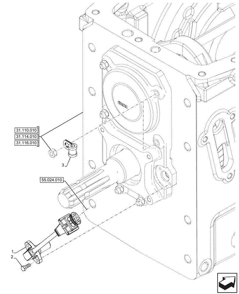 Схема запчастей Case IH FARMALL 110V - (55.048.040) - VAR - 341117, 341118, 341122, 341124, 341127, 341128 - REAR PTO, SPEED SENSOR (55) - ELECTRICAL SYSTEMS