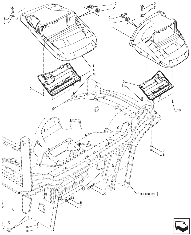 Схема запчастей Case IH FARMALL 80N - (90.116.260) - VAR - 342378, 342379, 342380, 342381, 744833 - REAR FENDER SPLASH GUARD, CAB (90) - PLATFORM, CAB, BODYWORK AND DECALS