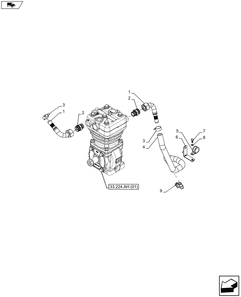 Схема запчастей Case IH PUMA 185 CVT - (33.224.AJ[05]) - VAR - 337481, 337482, 337484, 337487, 337488, 337491 - PNEUMATIC TRAILER BRAKE, AIR COMPRESSOR (33) - BRAKES & CONTROLS