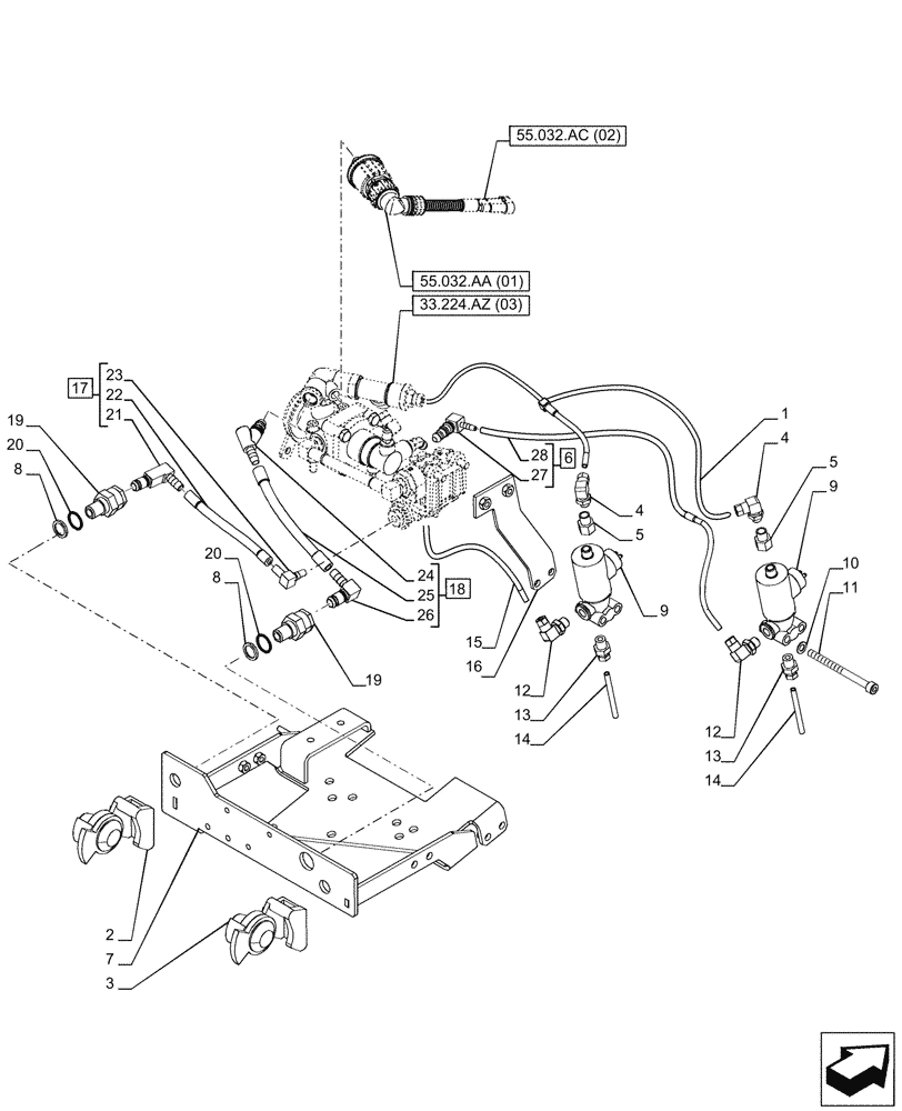 Схема запчастей Case IH PUMA 185 CVT - (33.224.AZ[02]) - VAR - 337481, 337482, 758038, 758039 - TRAILER BRAKE VALVE (33) - BRAKES & CONTROLS
