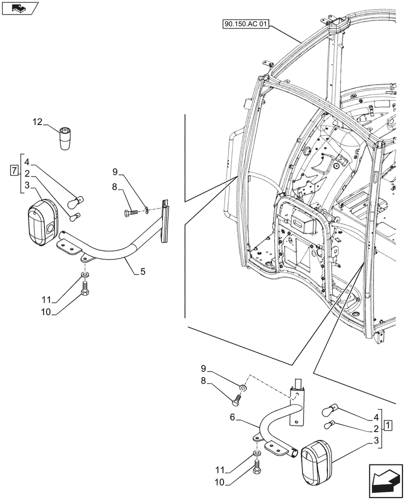 Схема запчастей Case IH FARMALL 105U - (55.404.BS[04]) - STD + VAR - 331714, 331735, 331744, 335717, 336717, 390713 - WORK LIGHT, CAB, FRONT, ISO (55) - ELECTRICAL SYSTEMS