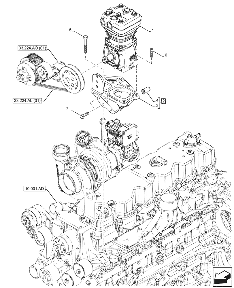 Схема запчастей Case IH PUMA 185 - (33.224.AH[01]) - VAR - 337481, 337482, 337484, 337487, 337488, 337491 - TRAILER, BRAKE, COMPRESSOR (33) - BRAKES & CONTROLS