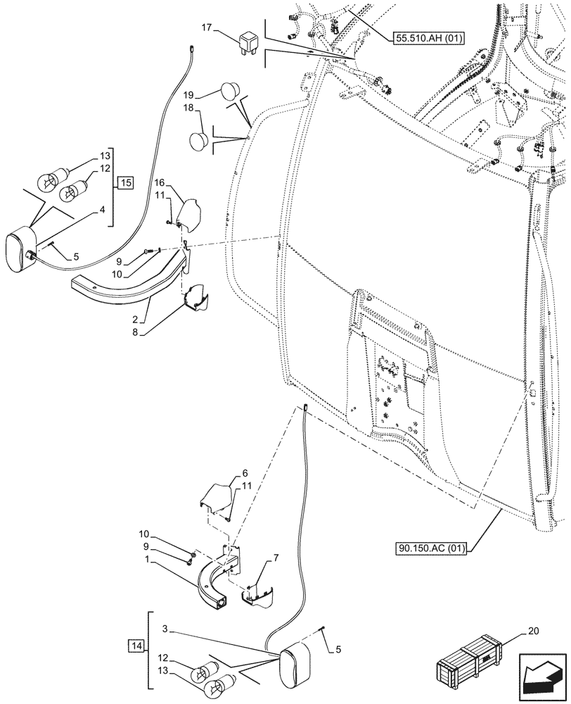 Схема запчастей Case IH MAXXUM 150 - (55.404.BB[02]) - VAR - 743726 - CAB, FRONT, INDICATOR LIGHT, NA (55) - ELECTRICAL SYSTEMS