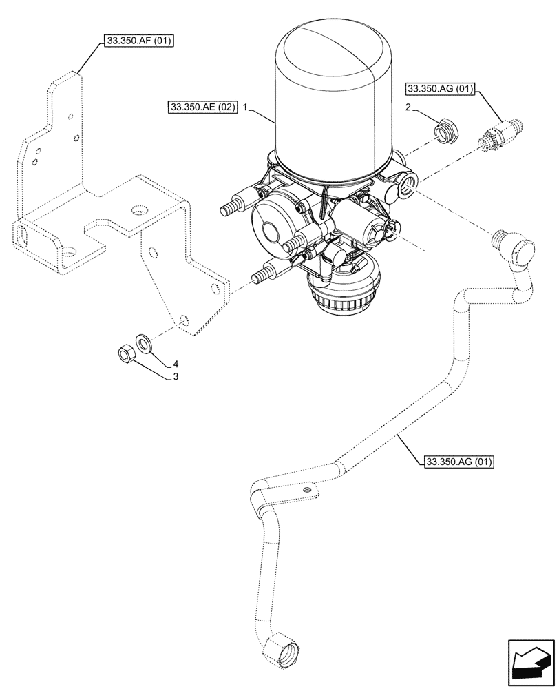 Схема запчастей Case IH PUMA 185 CVT - (33.350.AE[01]) - VAR - 337479, 337480 - ANTILOCK BRAKING SYSTEM (ABS), AIR CONTROL (33) - BRAKES & CONTROLS