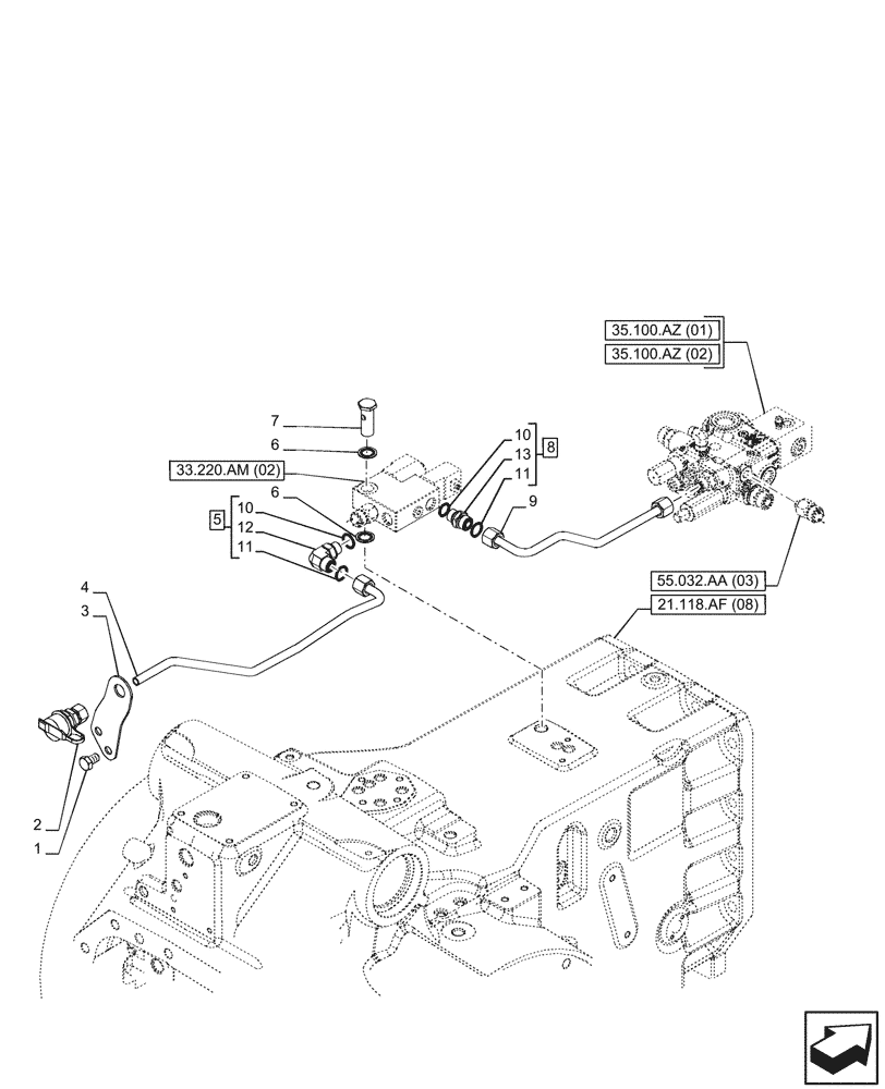 Схема запчастей Case IH PUMA 185 - (33.202.AP[11]) - VAR - 337487 - BRAKE LINE, POWERSHIFT (33) - BRAKES & CONTROLS