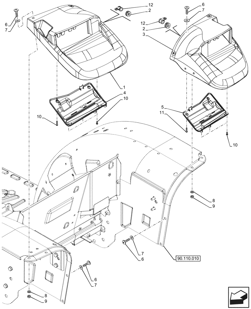 Схема запчастей Case IH FARMALL 80N - (90.116.250) - VAR - 342377, 759013 - REAR FENDER SPLASH GUARD, W/O CAB (90) - PLATFORM, CAB, BODYWORK AND DECALS