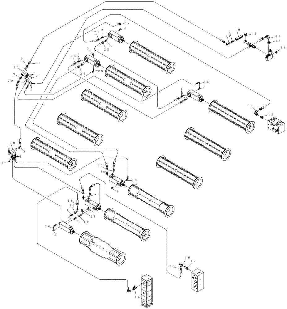 Схема запчастей Case IH 7700 - (B08.03[01]) - Hydraulic Circuit {Rollers RHS} (35) - HYDRAULIC SYSTEMS