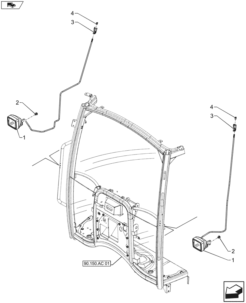 Схема запчастей Case IH FARMALL 105U - (55.404.BS[08]) - VAR - 331735, 331744 - WORK LAMP, GRAB RAIL, ISO (55) - ELECTRICAL SYSTEMS