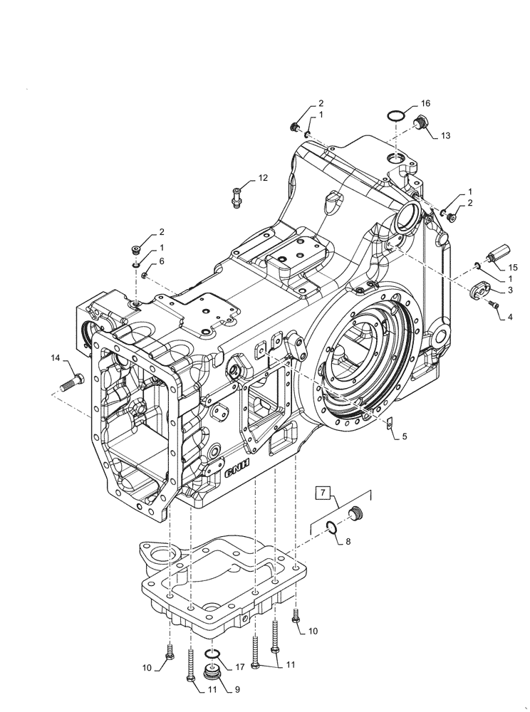 Схема запчастей Case IH PUMA1654 - (21.118.AF[03]) - TRANSMISSION, REAR AXLE HOUSING (21) - TRANSMISSION