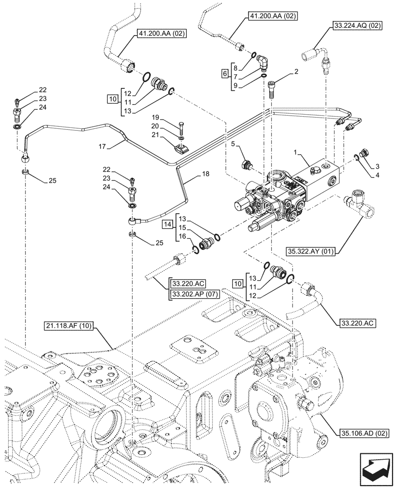 Схема запчастей Case IH PUMA 185 - (35.100.AZ[06]) - VAR - 337482, 337491 - HYDRAULIC AND PNEUMATIC TRAILER BRAKE, LINES, UK (35) - HYDRAULIC SYSTEMS