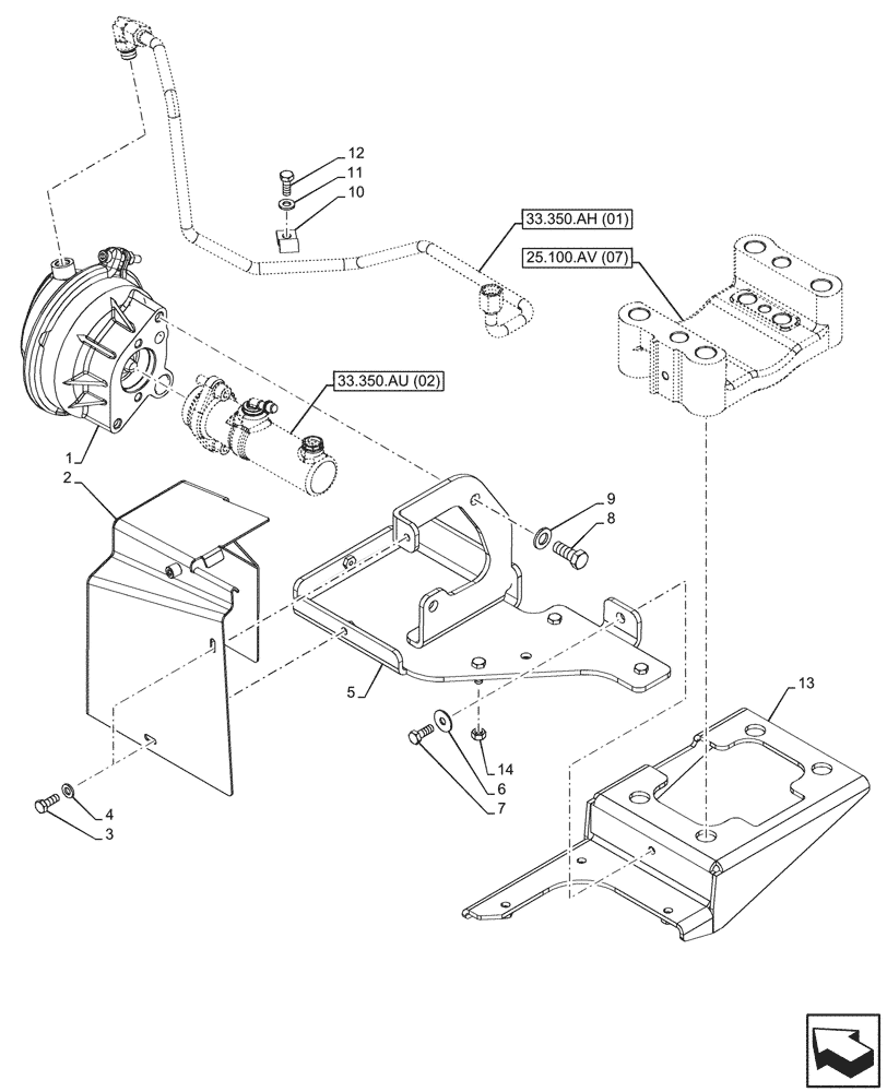 Схема запчастей Case IH PUMA 220 CVT - (33.350.AM[01]) - VAR - 337479, 337480 - ANTILOCK BRAKING SYSTEM (ABS), BRAKE SERVO (33) - BRAKES & CONTROLS