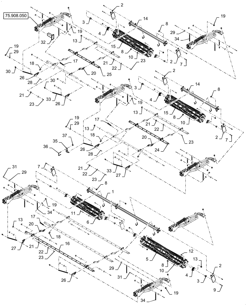 Схема запчастей Case IH TM255 - (75.908.020) - ACS, 3 BAR SPIKE (75) - SOIL PREPARATION