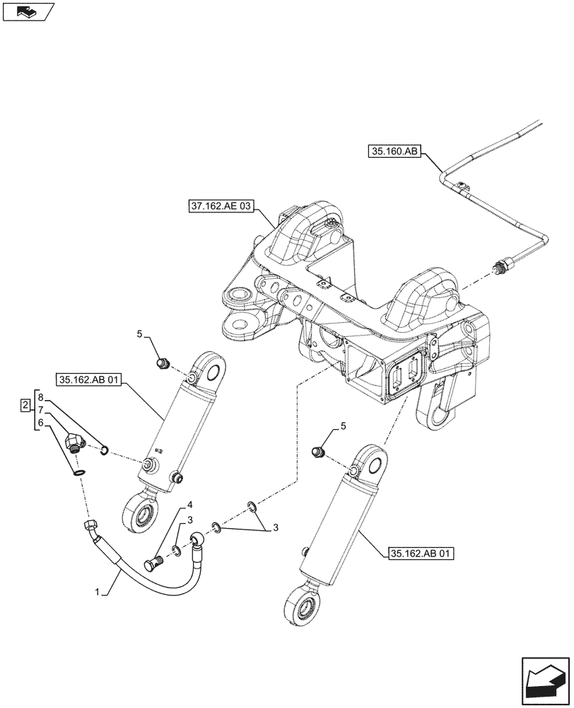 Схема запчастей Case IH FARMALL 105U - (35.162.AG[01]) - STD - PIPE, W/ FRONT HYDRAULIC LIFT, S/A (35) - HYDRAULIC SYSTEMS