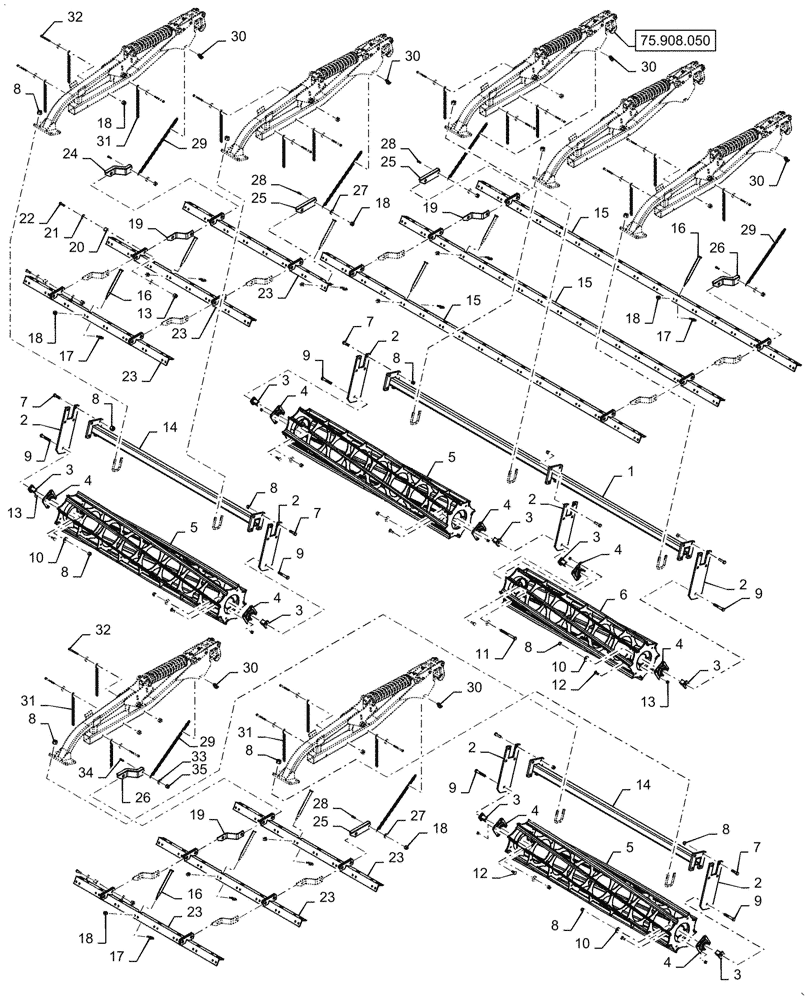 Схема запчастей Case IH TM255 - (75.908.020) - ACS, 3 BAR SPIKE (75) - SOIL PREPARATION