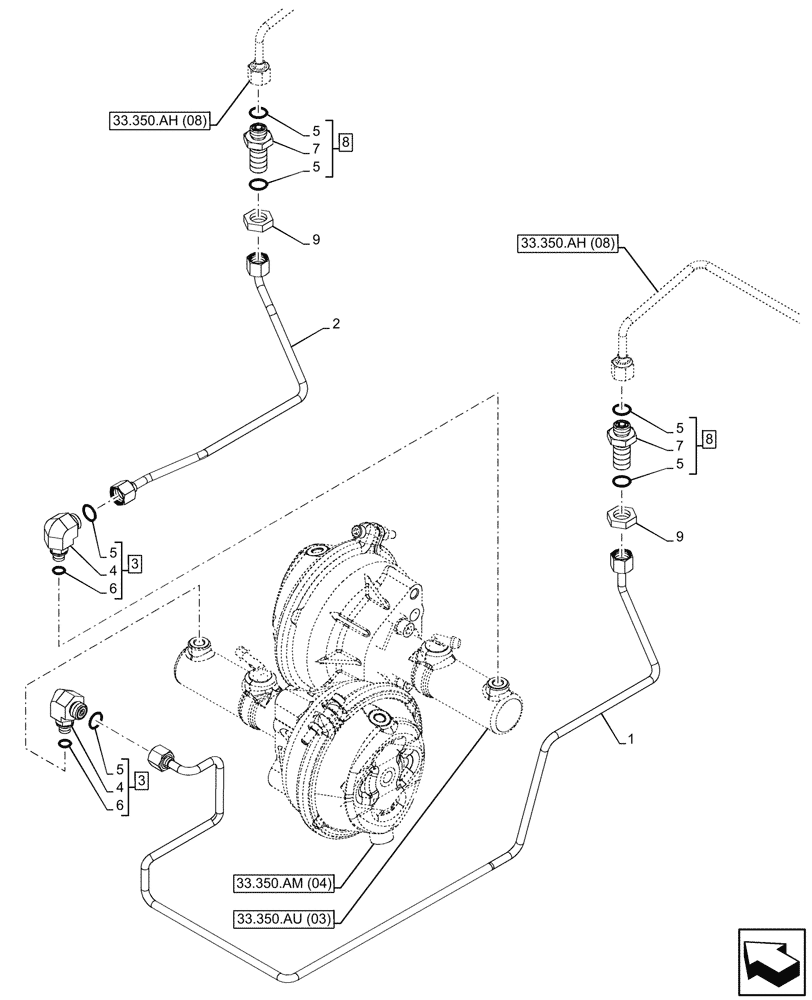 Схема запчастей Case IH PUMA 220 - (33.350.AT[05]) - VAR - 337479, 337480 - ANTILOCK BRAKING SYSTEM (ABS), BRAKE LINE, REAR (33) - BRAKES & CONTROLS