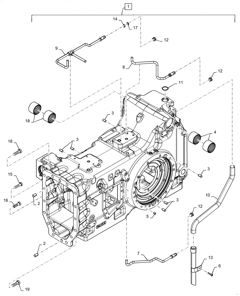 Схема запчастей Case IH PUMA1804 - (21.118.AF[02]) - TRANSMISSION HOUSING, POWERSHIFT (21) - TRANSMISSION