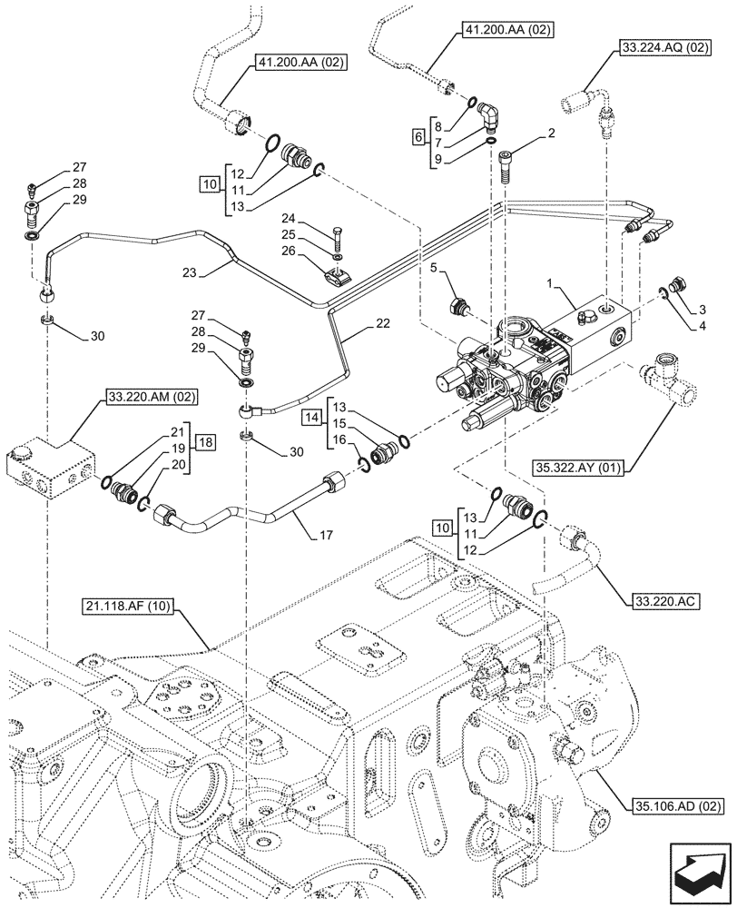 Схема запчастей Case IH PUMA 220 - (35.100.AZ[05]) - VAR - 337487 - HYDRAULIC AND PNEUMATIC TRAILER BRAKE, LINES, ANTILOCK BRAKING SYSTEM (ABS) (35) - HYDRAULIC SYSTEMS