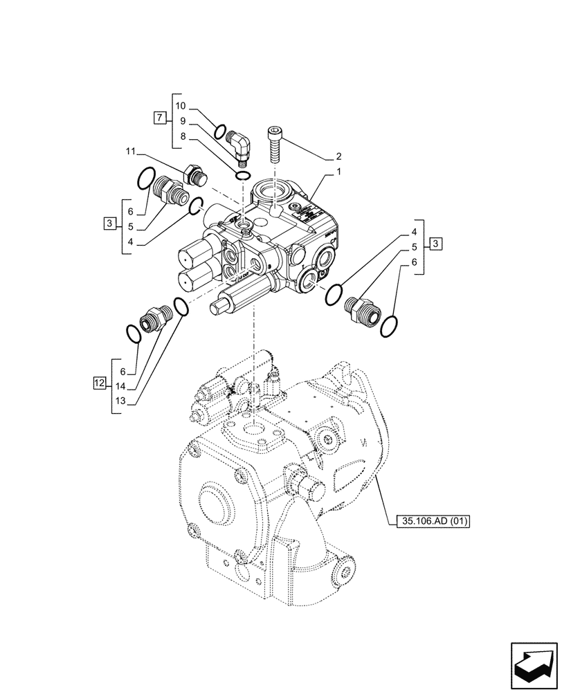 Схема запчастей Case IH PUMA 185 - (35.100.AZ[01]) - VAR - 337481, 337484, 337488, 391155, 758038, 758041, 758043 - PRIORITY VALVE, POWERSHIFT (35) - HYDRAULIC SYSTEMS