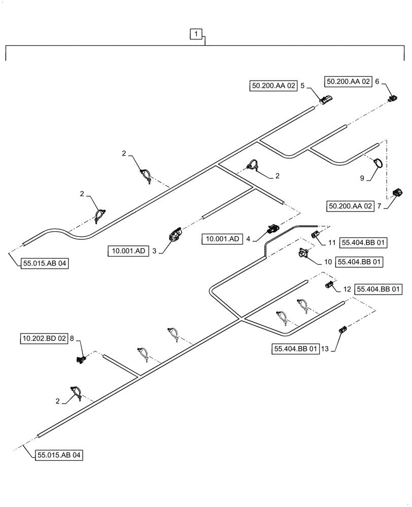 Схема запчастей Case IH 6140 - (55.015.AB[05]) - WIRE HARNESS, ENGINE, SN YEG012001 THRU YEG012595, CONTINUED (55) - ELECTRICAL SYSTEMS