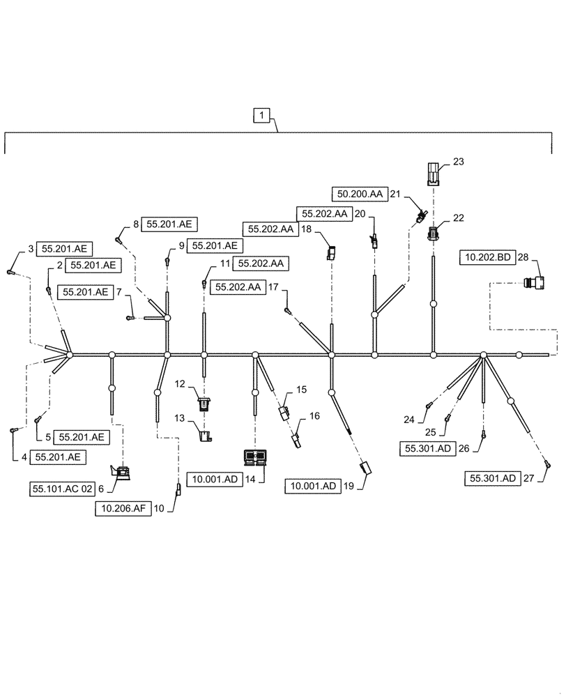Схема запчастей Case IH 7088 - (55.015.AB[01]) - WIRE HARNESS, ENGINE (55) - ELECTRICAL SYSTEMS