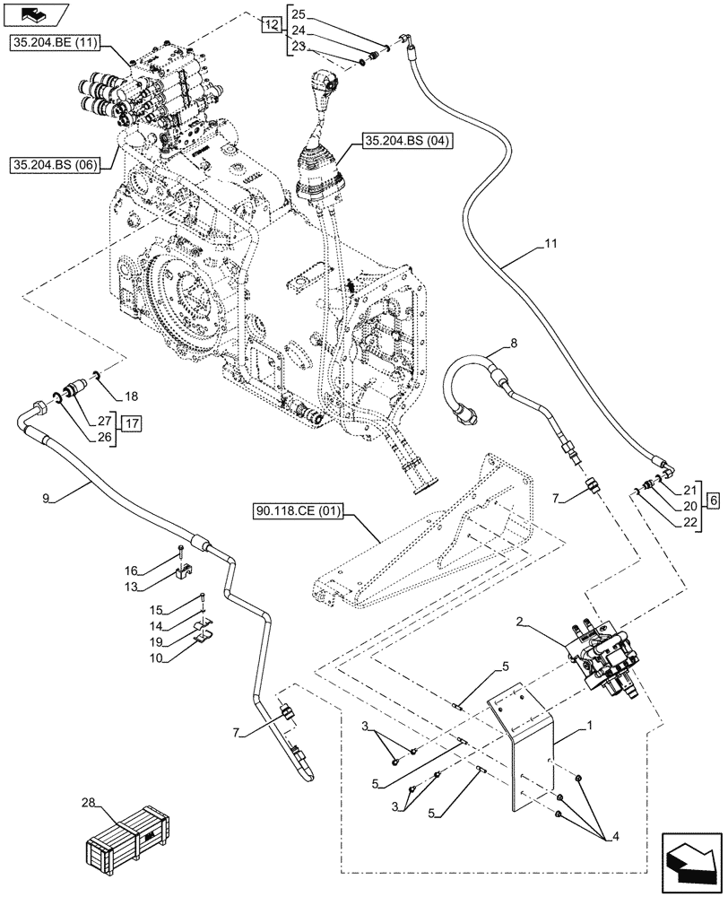 Схема запчастей Case IH FARMALL 105U - (35.204.BS[07]) - VAR - 743919 - REMOTE VALVES (35) - HYDRAULIC SYSTEMS