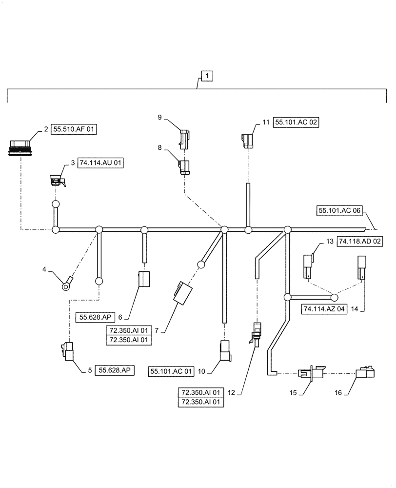 Схема запчастей Case IH 7088 - (55.101.AC[05]) - WIRE HARNESS, LEFT MAIN (55) - ELECTRICAL SYSTEMS