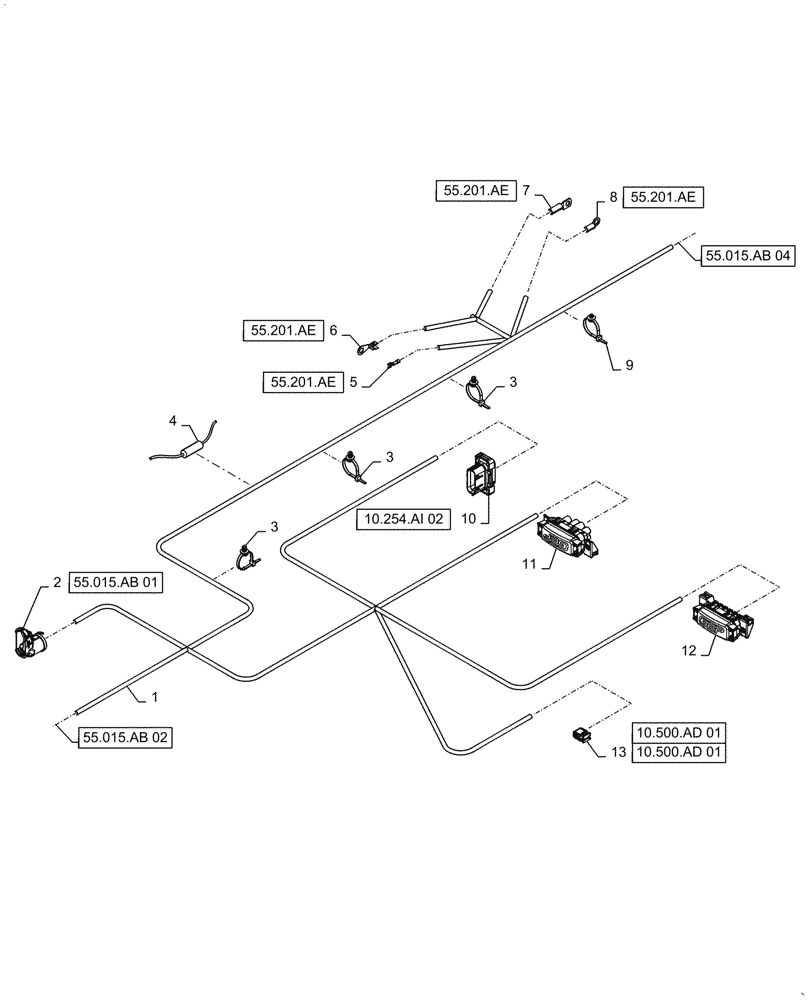 Схема запчастей Case IH 5140 - (55.015.AB[03]) - WIRE HARNESS, ENGINE, SN YEG012001 THRU YEG012595, CONTINUED (55) - ELECTRICAL SYSTEMS