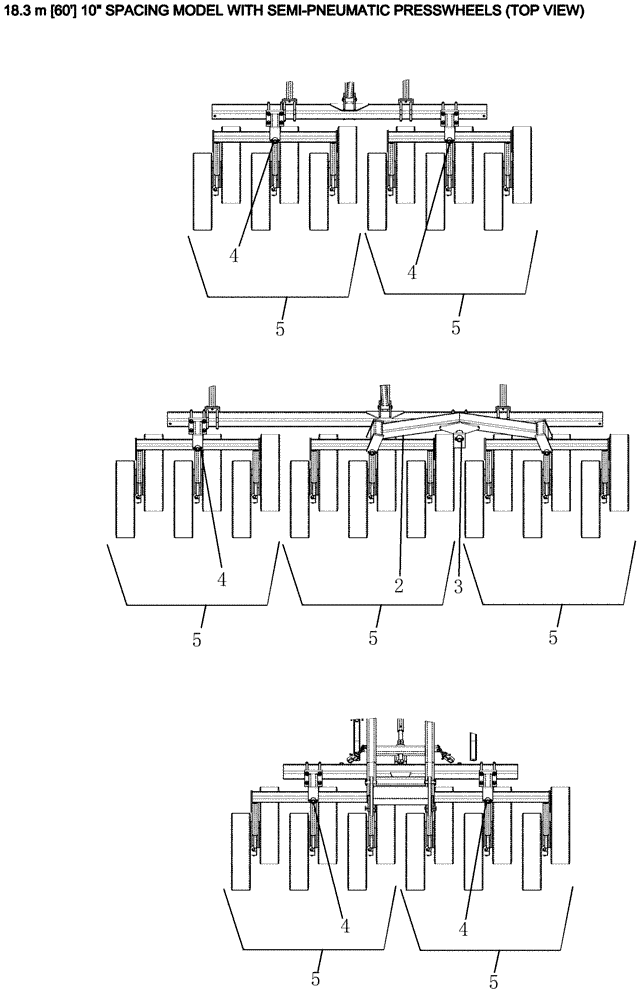 Схема запчастей Case IH ATX700 - (06.210.1) - LAYOUT, PRESSWHEELS 18.3 M 60 - 10" SPACING Packer Gang Assemblies and Frames