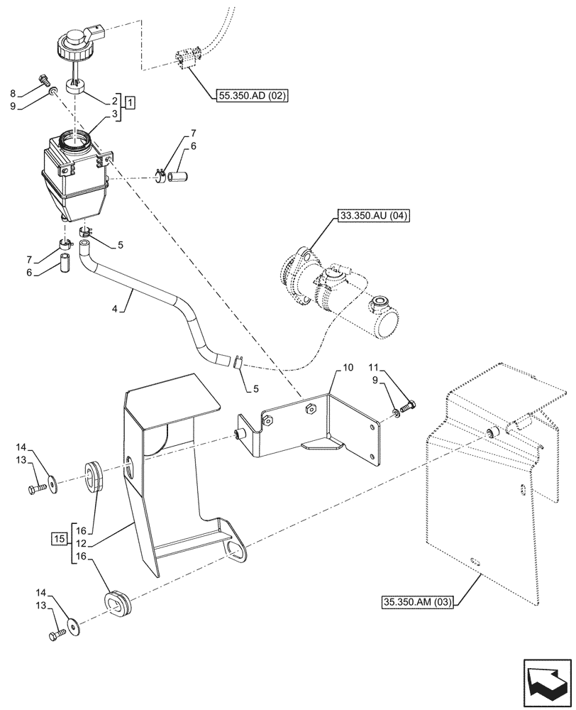 Схема запчастей Case IH PUMA 200 - (33.350.AR[04]) - VAR - 337479, 337480 - ANTILOCK BRAKING SYSTEM (ABS), BRAKE FLUID RESERVOIR (33) - BRAKES & CONTROLS