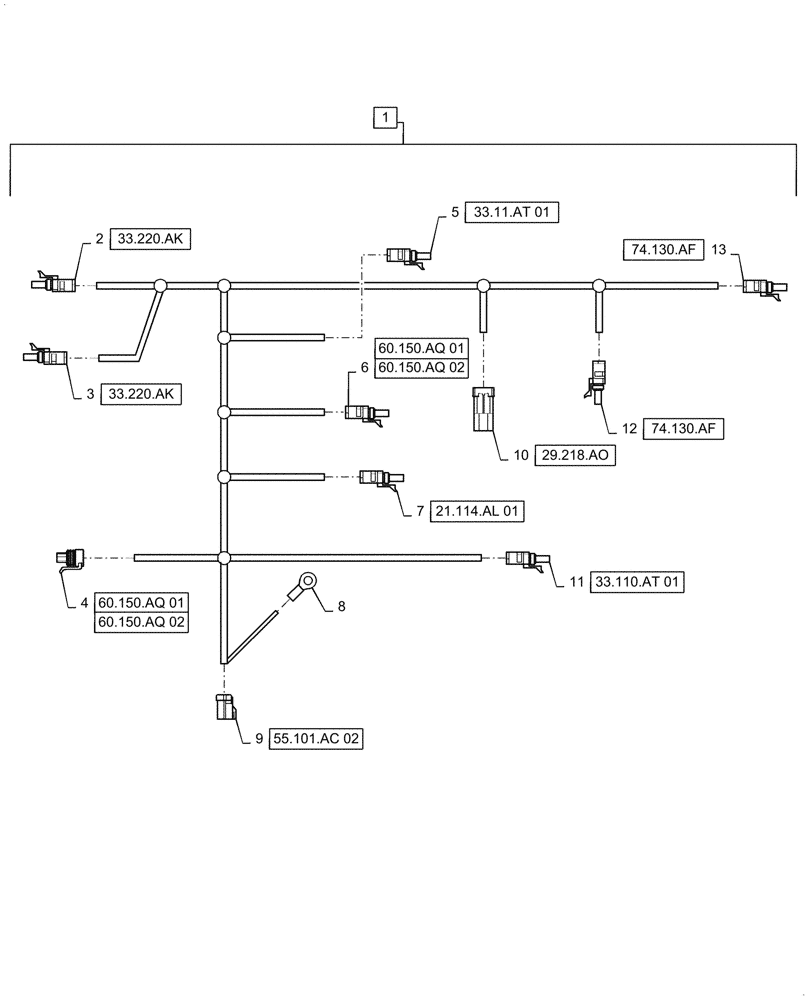 Схема запчастей Case IH 7088 - (55.101.AC[08]) - WIRE HARNESS, FRONT LOWER (55) - ELECTRICAL SYSTEMS