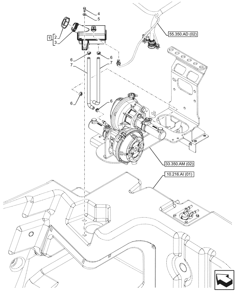 Схема запчастей Case IH PUMA 220 CVT - (33.350.AR[01]) - VAR - 337479, 337480 - ANTILOCK BRAKING SYSTEM (ABS), BRAKE FLUID RESERVOIR (33) - BRAKES & CONTROLS