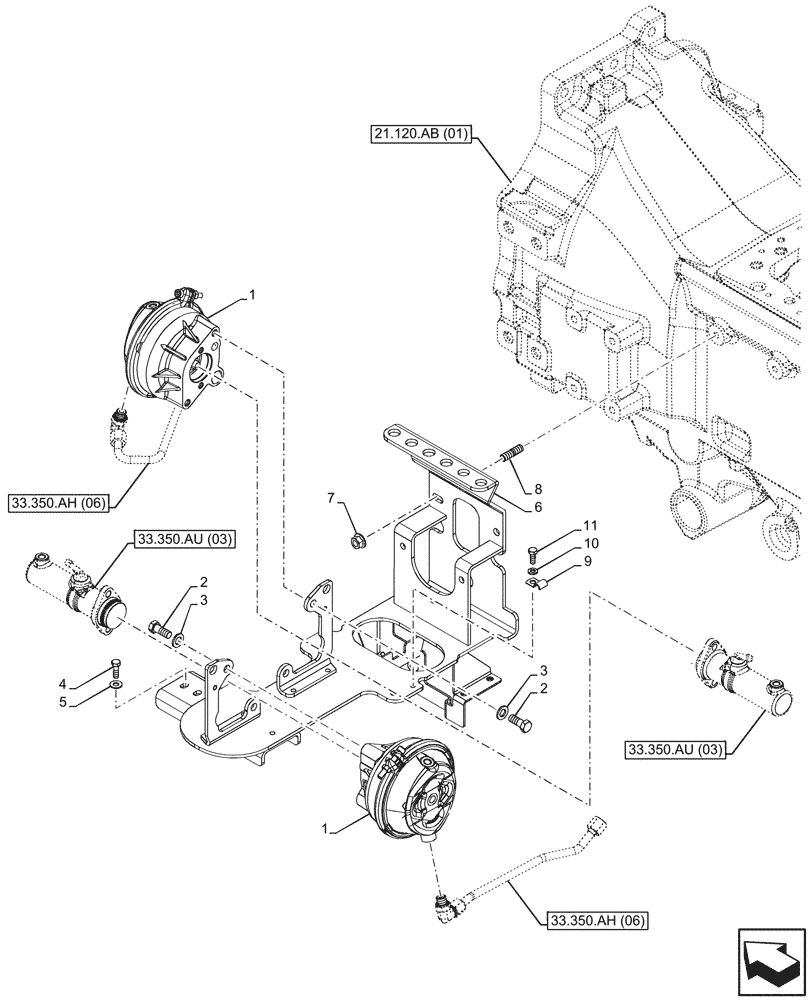 Схема запчастей Case IH PUMA 185 - (33.350.AM[04]) - VAR - 337479, 337480 - ANTILOCK BRAKING SYSTEM (ABS), BRAKE SERVO (33) - BRAKES & CONTROLS