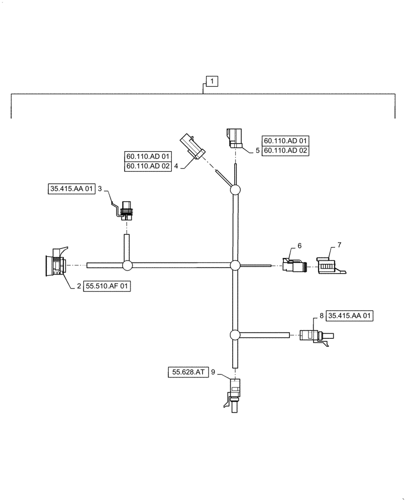 Схема запчастей Case IH 7088 - (55.101.AC[07]) - WIRE HARNESS, LEFT FRONT (55) - ELECTRICAL SYSTEMS