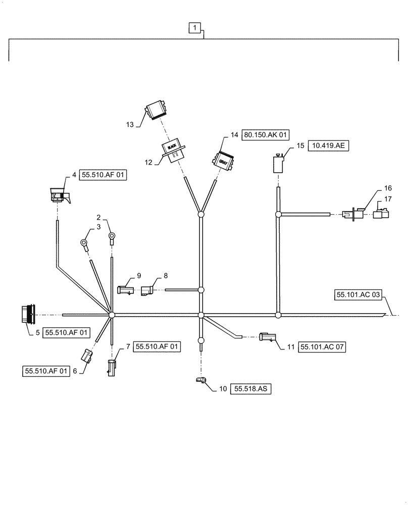 Схема запчастей Case IH 7088 - (55.101.AC[02]) - WIRE HARNESS, RIGHT MAIN (55) - ELECTRICAL SYSTEMS