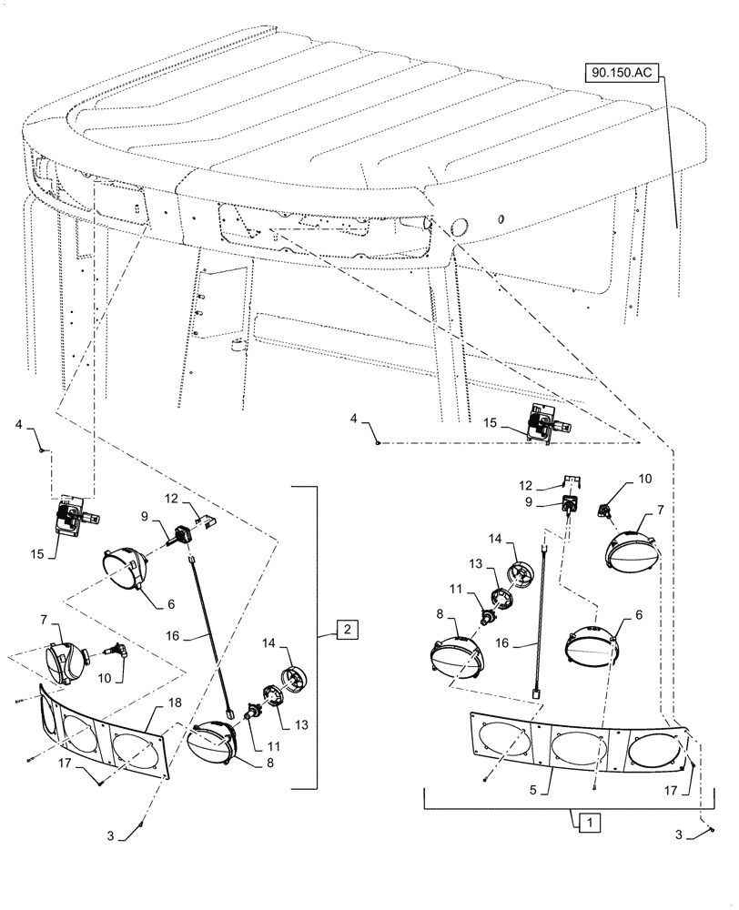 Схема запчастей Case IH 7088 - (55.404.AQ[01]) - VAR - 722810 - CAB WORK LIGHT, HID (55) - ELECTRICAL SYSTEMS