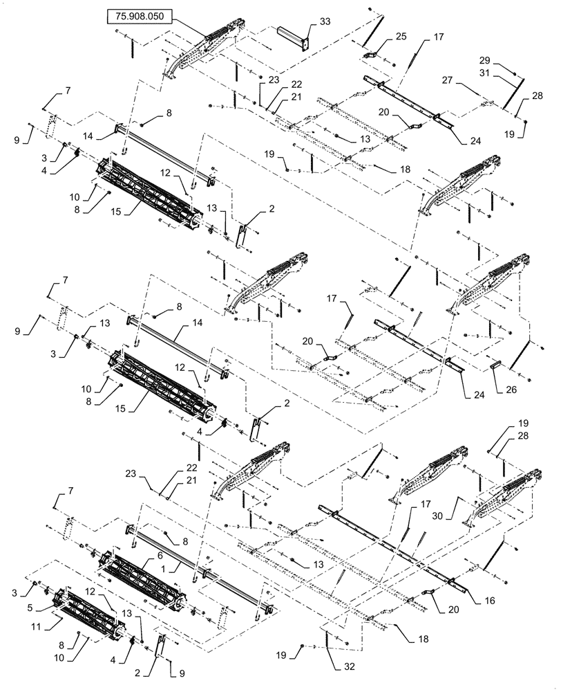 Схема запчастей Case IH TM255 - (75.908.020) - ACS, 3 BAR SPIKE (75) - SOIL PREPARATION